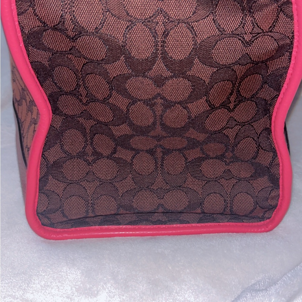 Coach Brown Signature Canvas Tote with Pink Trim - Picture 4 of 7
